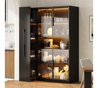 Yihomfy Vitrine, Armoires Vitrées de Présentation 70x40x160cm, 4 Couches avec LED 4 Porte et Tiroir, Armoire de Collection Moderne en Verre, Armoire de Rangement en Verre Debout (Noir, 110x30x160cm)