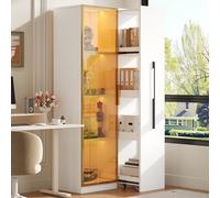 Yihomfy Vitrine, Armoires Vitrées de Présentation 70x40x160cm, 4 Couches avec LED 4 Porte et Tiroir, Armoire de Collection Moderne en Verre, Armoire de Rangement en Verre Debout (Blanc, 70x40x160cm)