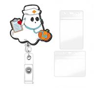 YIHONGYAN Enrouleur de badge d'Halloween rétractable avec clips pivotants, enrouleurs de badge fantôme portant un stéthoscope pour femme, infirmière, médecin, enseignant, cadeau de bureau, kit de