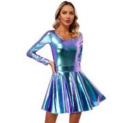 Yihuimin Astronaute Alien Jeu De Rôle Léotard Bodysuit Justaucrops Gymnastique Femme Combinaison Avec Jupe Ensemble Disco Brillant Carnaval Halloween Coloré L