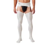 Yihuimin Collant Homme Sexy Ouvert Sissy Lingerie Transparent Porte-jarretelle String Nuisette Bas Underwear Blanc Taille Unique