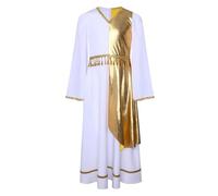 Yihuimin Costume D'ange Paillettes Brillantes Enfant Fille Robe à Bordure Dorée Col V Manches Longues évasées Gland Autoue La Taille Fermeture éclair Or blanc 9-10 ans