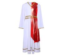 Yihuimin Costume D'ange Paillettes Brillantes Enfant Fille Robe à Bordure Dorée Col V Manches Longues évasées Gland Autoue La Taille Fermeture éclair blanc rouge 5-6 ans