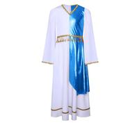 Yihuimin Costume D'ange Paillettes Brillantes Enfant Fille Robe à Bordure Dorée Col V Manches Longues évasées Gland Autoue La Taille Fermeture éclair Blanc bleu 11-12 ans