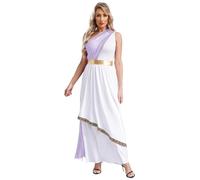 Yihuimin Costume de Déesse Grecque Antique Pour Femme Epaule Dénudée Robe Antiquité Déguisement Toge Romaine Grec Halloween Carnaval Fête Lavande XL