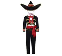 Yihuimin Costume Espagnol Garçon Show Haut + Pantalon + Ceinture +chapeau Halloween Cosplay Carnaval Fête Noël Bal Maquillage Spectacle Enfants 6-12 Ans