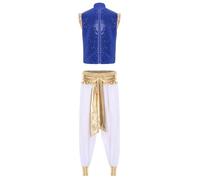 Yihuimin Costume Prince Arabe Homme Adulte Brillant Tenue Danse Orientale Gilet Pantalon Sarouel Homme Carnaval Halloween Bleu Blanc XXL