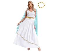 Yihuimin Déguisement Déesse Grecque Femme avec Couronne de Feuilles Robe Grece Antique Femme Costume Grèce Carnaval Halloween Cosplay Bleu clair 4XL