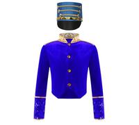 Yihuimin Enfant Garçon Fille Déguisement Costume Monsieur Loyal Tenue Fanfare Tambour Veste et Chapeau Carnaval Halloween Fête 5-16 Ans Bleu royal 7-8 ans