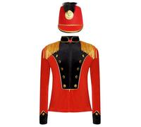 Yihuimin Enfant Garçon Fille Veste Cirque avec Chapeau de Majorette Déguisement Monsieur Loyal Garde Royale Costume Carnaval 3-16 Ans rouge noir 7-8 ans