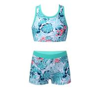 Yihuimin Enfant Maillot de Bain 2 Pieces Ado Fille Short de Plage Shorty Tankini Bikini Natation Imprimé Crop Top Swimwear 4-16 Ans A Turquoise 16 Ans
