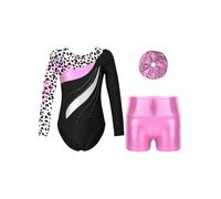Yihuimin Ensemble Justaucorps avec Short Enfant Fille Chouchou élastique Danse Tenue de Gymnastique Ballet 3-14 Ans Léopard 7-8 ans