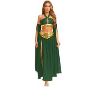 Yihuimin Femme Paillettes Brillantes Costume Spectacle Danse Du Ventre Bretelles Auto - Attachées + Jupe En Fil + 1 Paire Manches Culotte Intégrée Vert XXL