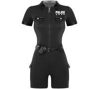 Yihuimin Femme Tenue Police Déguisement Police Costume Uniforme Combinaison Policière Carnaval Halloween Noir S