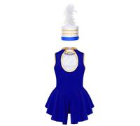 Yihuimin Halloween Jeu De Rôle Enfant Fille Ensemble Chef De Cirque Sans Manches Robe évasée Dans Le Dos + Chapeau Bleu royal 11-12 ans