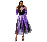 Yihuimin Halloween Robe Cosplay Octopus Sea Witch Tulle Jupon Robe Lustre Métallique Femme Couleur Contrastante Dos Découvert évidé Fête à Thème Lavande L
