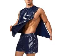 Yihuimin Homme Ensemble Tops Adaptables Avec Shorts Surf Déchirants Ensemble Tops Sans Manches Et Shorts Jogger Sportswear En Deux Pièces Bleu marine XL