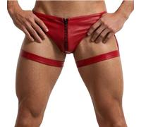 Yihuimin Homme Short De Bain Similicuir Culotte Culottes Élastiques en Vinyle Soutien Génital Et Culottes Exotiques Party Clubwear Rave Rouge XL