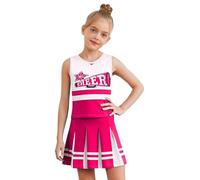 Yihuimin Match Basketball Fille Cheerleading Costume Impression Lettres Top sans Manches + Jupe Courte Activités Sportives Fête Thème Enfant 3-10 Ans