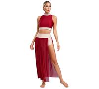 Yihuimin Robe Danse Lyrique Femme Justaucorps Danse Contemporaine Compétition Robe Moderne Performance Costume S-XL Bourgogne XL