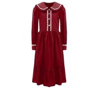 Yihuimin Robe Victorienne Filles Enfants Costume de Pionnier Coloniale Prairies Paysanne Fête Halloween Carnaval Bourgogne 15-16 ans