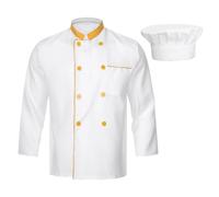 Yihuimin Veste de Cuisine pour Homme Femme avec Chapeau Toque de Chef Blouse de Cuisinier Manches Longues Jaune XXL