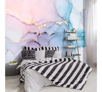 YIHWM Papier peint abstrait en tissu marbré coloré - Art doré - Pour salon, chambre à coucher, salle de bain - 231,1 x 165,1 cm (ne se décolle pas et ne colle pas)