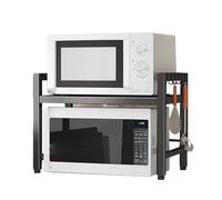 YiHYSj Étagère de Cuisine Télescopique en Acier Carbone pour Four à Micro-Ondes, Support de Four à Micro-Ondes Extensible, Micro-Ondes Rack Noir (Noir,2-Niveau)