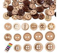 YiiHHooN 150 Boutons Noix De Coco, 5 Tailles Boutons en Bois Vintage Avec Fil À Broder, Boutons Coque De Noix De Coco Décoratifs À Coudre Boutons En Bois Pour Cardigans DIY