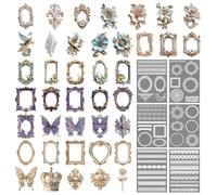 YiiHHooN Cadres Dentelle Scrapbook, 40 Feuilles Mini Cadres Photo Vintage avec 6 Autocollants en Dentelle, Autocollants de Fond Cadre Photo Gaufrés Ajourés Style Rétro pour Carnet Créatif