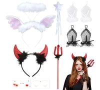 YiiHHooN Costume de Diable pour Femme, 8 Pièces Serre-Tête à Cornes de Diable et Bandeau D'ange pour Adultes, Costume Halloween Accessoires pour Adultes Carnaval Cosplay Mascarade