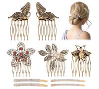 YiiHHooN Ensemble de Peignes à Cheveux Vintage, 5 Peignes à Cheveux à Piquer et 4 Pinces à Cheveux Strass, Papillon Fleur Abeille Accessoires Cheveux Mariage Barrette Rétro Épingles pour Femmes