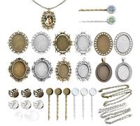 YiiHHooN Plateaux à Pendentif, 54 Pièces Plateaux à Pendentifs pour Loisirs Créatifs, 16 Styles Sertissage de Cabochon avec Supports, Bases de Broche, Barrettes et Cabochons en Verre