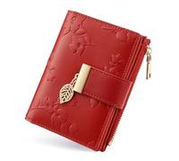 yiijay Petit portefeuille en cuir pour femme avec blocage RFID - Porte-cartes de crédit pour femme - Mini portefeuille compact avec poche zippée, Flora Red, Petit portefeuille pour femme à trois
