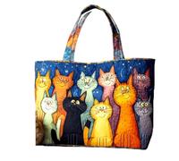 yijan Funky Cat Quilted Tote Bag - Original Handmade Patchwork Boho Cat Shoulder Bag for Daily & Travel (High Bag(13x16inch))
