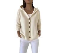 yijan Women’s Vintage Cashmere Cardigan - Timeless Hooded Knit Sweater with A-Line Silhouette (Apricot,S)