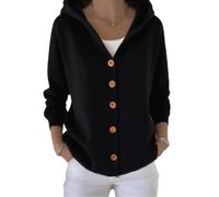 yijan Women’s Vintage Cashmere Cardigan - Timeless Hooded Knit Sweater with A-Line Silhouette (Black,Grand)