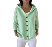 yijan Women’s Vintage Cashmere Cardigan - Timeless Hooded Knit Sweater with A-Line Silhouette (Green,4TG)