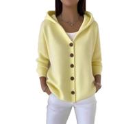 yijan Women’s Vintage Cashmere Cardigan - Timeless Hooded Knit Sweater with A-Line Silhouette (Light Yellow,M)