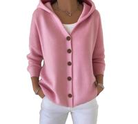yijan Women’s Vintage Cashmere Cardigan - Timeless Hooded Knit Sweater with A-Line Silhouette (Pink,TG)