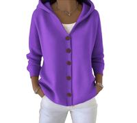yijan Women’s Vintage Cashmere Cardigan - Timeless Hooded Knit Sweater with A-Line Silhouette (Purple,TTG)