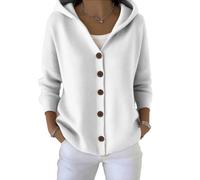 yijan Women’s Vintage Cashmere Cardigan - Timeless Hooded Knit Sweater with A-Line Silhouette (White,S)