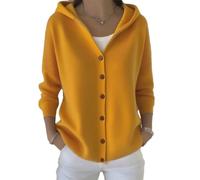 yijan Women’s Vintage Cashmere Cardigan - Timeless Hooded Knit Sweater with A-Line Silhouette (Yellow,M)