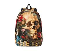 YIJIAYH Sac à dos décontracté drôle en toile imprimé crâne floral mignon sac à dos pour ordinateur portable sac à dos femme sac à dos voyage sac à dos, Noir , S