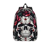 YIJIAYH Sac à dos décontracté drôle en toile rouge imprimé crâne rose mignon sac à dos pour ordinateur portable sac à dos femme sac à dos voyage sac à dos, Noir , M