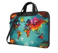YIJIAYUN Sac à bandoulière pour ordinateur portable avec imprimé carte du monde, Noir , 14"/35,6 cm