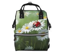 YIJIAYUN Sac à dos élégant avec imprimé coccinelle sur marguerite - Grand sac à dos imperméable et réglable pour activités de plein air