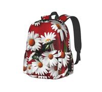 YIJIAYUN Sac à dos léger et spacieux pour étudiant, imprimé fleurs rouges et marguerites blanches, durable, sangles réglables pour l'école ou les voyages