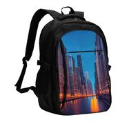 YIJIAYUN Sac à dos USB pour ordinateur portable Chicago Night Print avec port de charge et prise casque pour le travail, les affaires, l'école