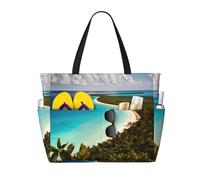 YIJIAYUN Sac de plage grande capacité imprimé île de Cuba avec fermeture éclair et poches pour voyage, vacances, fitness